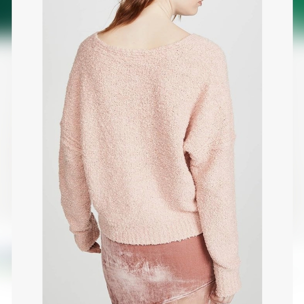 Free People Textured V-Neck Sweater Soft Pink Pullover - Picture 4 of 13